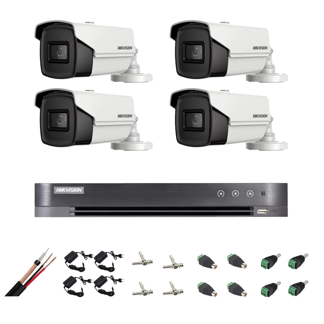 Kit supraveghere ultraprofesional Hikvision 4 camere 8MP 4K, 80 IR, accesorii incluse, live internet Kit supraveghere ultraprofesional Hikvision 4 camere 8MP 4K, 80 IR, accesorii incluse, live internet