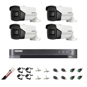 Kit supraveghere ultraprofesional Hikvision 4 camere 8MP 4K, 80 IR, accesorii incluse, live internet Kit supraveghere ultraprofesional Hikvision 4 camere 8MP 4K, 80 IR, accesorii incluse, live internet