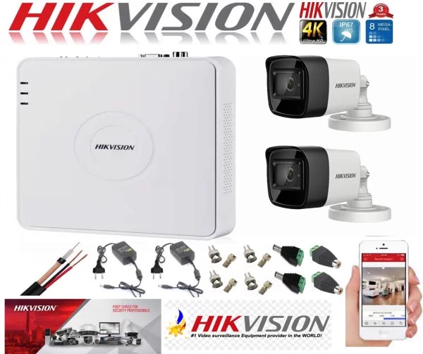 Sistem supraveghere ultraprofesional Hikvision 2 camere 8MP 4K DVR 4 canale accesorii incluse Sistem supraveghere ultraprofesional Hikvision 2 camere 8MP 4K DVR 4 canale accesorii incluse