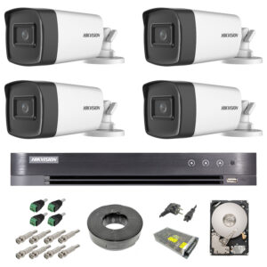 Sistem supraveghere video exterior complet Hikvision 4 camere Turbo HD 5 MP 80 m IR cu toate accesoriile, HDD 1tb Sistem supraveghere video exterior complet Hikvision 4 camere Turbo HD 5 MP 80 m IR cu toate accesoriile, HDD 1tb