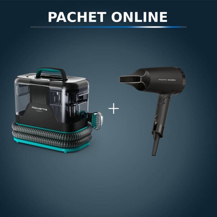 Pachet PROMO Aspirator tapiterie Rowenta Clean IT IN5020F0 & Uscator de par ROWENTA x Karl Lagerfeld Express Style CV184LF0 Pachet PROMO Aspirator tapiterie Rowenta Clean IT IN5020F0 & Uscator de par ROWENTA x Karl Lagerfeld Express Style CV184LF0