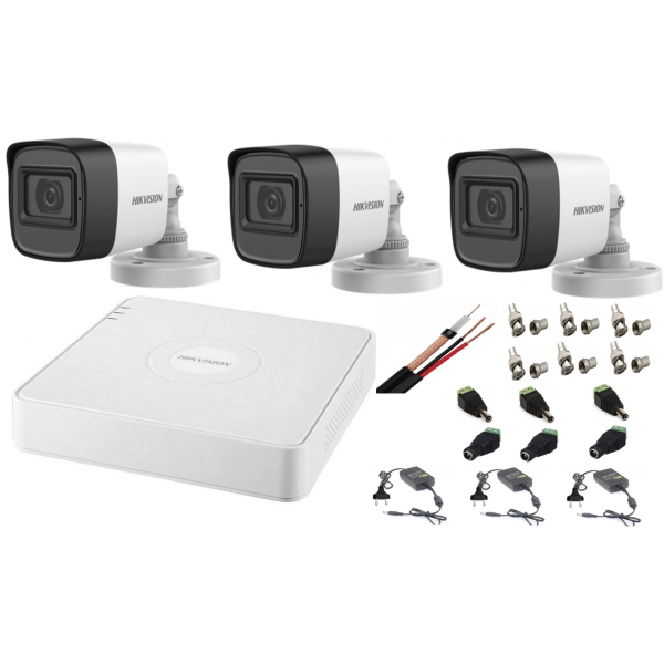 Sistem supraveghere audio-video Hikvision 3 camere Turbo HD 2MP DVR 4 canale Sistem supraveghere audio-video Hikvision 3 camere Turbo HD 2MP DVR 4 canale