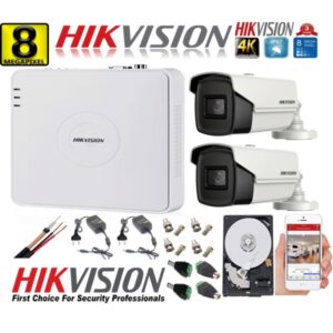 Kit supraveghere ultraprofesional Hikvision 2 camere 8MP 4K IR 80M DVR 4 canale accesorii incluse si HDD Kit supraveghere ultraprofesional Hikvision 2 camere 8MP 4K IR 80M DVR 4 canale accesorii incluse si HDD