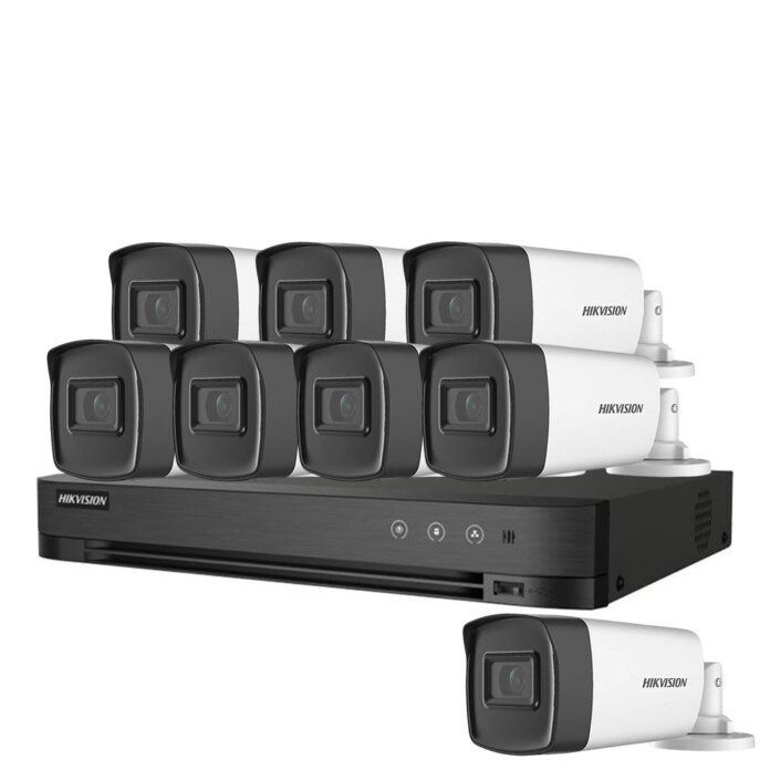 Sistem supraveghere exterior basic HikVision, 8 camere, 5 MP, IR 40 m, 2.8 mm, microfon Sistem supraveghere exterior basic HikVision, 8 camere, 5 MP, IR 40 m, 2.8 mm, microfon