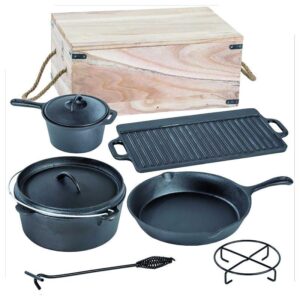 Set 7 piese din fonta contine ceaun, tigaie 30 cm, tigaie inalta cu capac 19 cm, plita, suport, Activa 20080 Set 7 piese din fonta contine ceaun, tigaie 30 cm, tigaie inalta cu capac 19 cm, plita, suport, Activa 20080