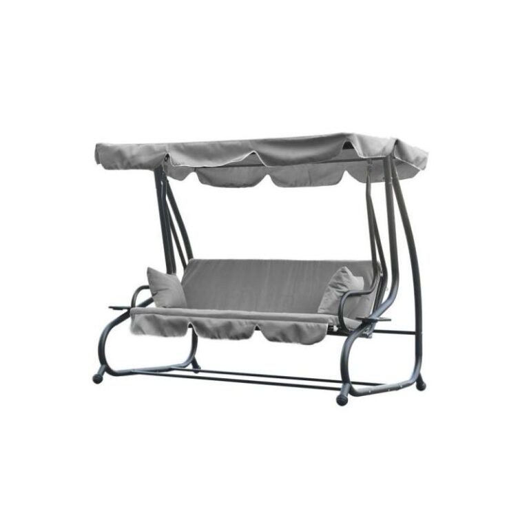Balansoar gradina, 3 locuri, gri, 210x120x170 cm, functie pat, MCT Angela