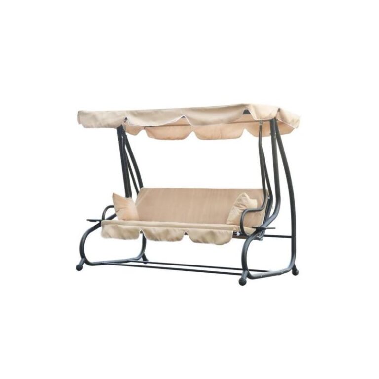Balansoar gradina, 3 locuri, crem, 210x120x170 cm, functie pat, MCT Dorina