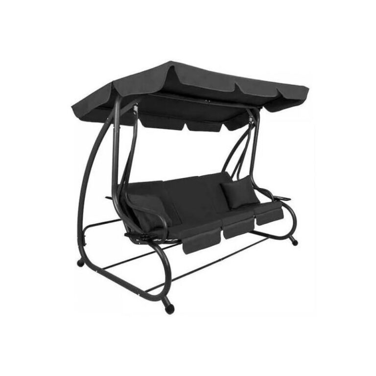 Balansoar gradina, Springos, 3 locuri, cu plasa insecte, gri, 215x125x165 cm, functie pat, max 280 kg