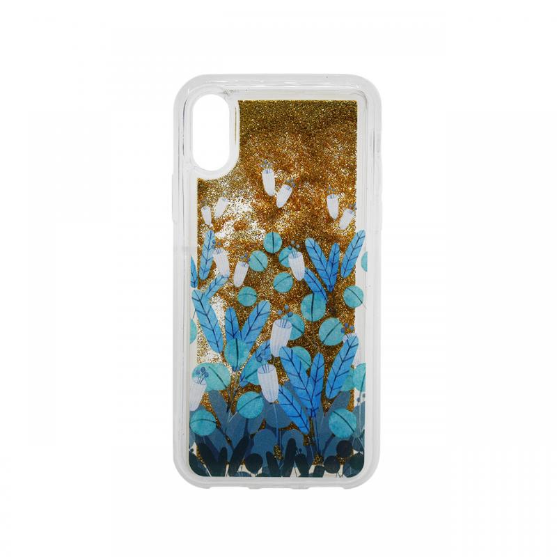 Husa iPhone XS / X Lemontti Liquid Sand Blue Flowers Husa iPhone XS / X Lemontti Liquid Sand Blue Flowers