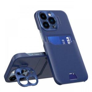 Lemontti Husa Leather Stand iPhone 14 Pro Albastru,cu suport pentru card Lemontti Husa Leather Stand iPhone 14 Pro Albastru,cu suport pentru card