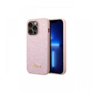 Husa iPhone 14 Pro Guess Glitter TPU Flakes Script Metal Logo Black Husa iPhone 14 Pro Guess Glitter TPU Flakes Script Metal Logo Black