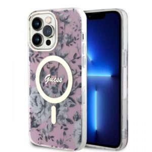 Guess Husa Flowers MagSafe iPhone 14 Pro Roz Guess Husa Flowers MagSafe iPhone 14 Pro Roz