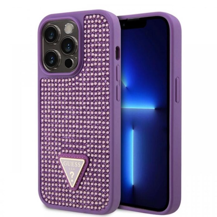 Guess Husa Rhinestones Triangle Metal Logo iPhone 15 Pro Max Negru Guess Husa Rhinestones Triangle Metal Logo iPhone 15 Pro Max Negru