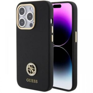 Guess Husa Liquid Silicone 4G Strass Metal Logo iPhone 15 Pro Roz Guess Husa Liquid Silicone 4G Strass Metal Logo iPhone 15 Pro Roz