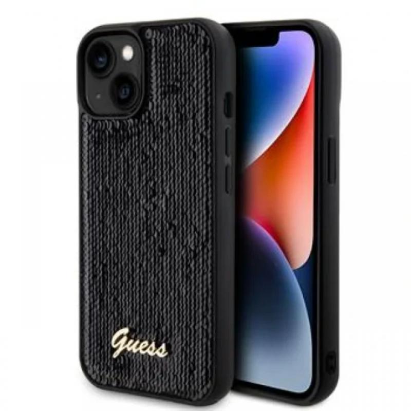 Guess Husa Sequin Script Logo iPhone 15 Plus Negru Guess Husa Sequin Script Logo iPhone 15 Plus Negru
