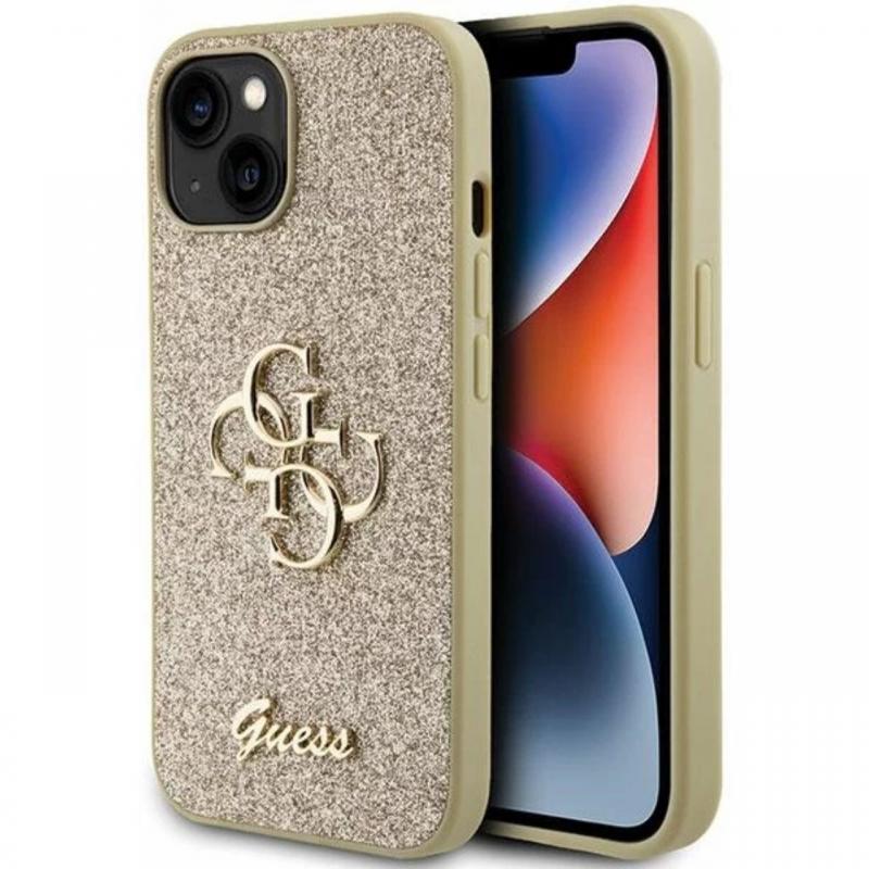 Guess Husa Fixed Glitter 4G Metal Logo iPhone 15 Auriu Guess Husa Fixed Glitter 4G Metal Logo iPhone 15 Auriu