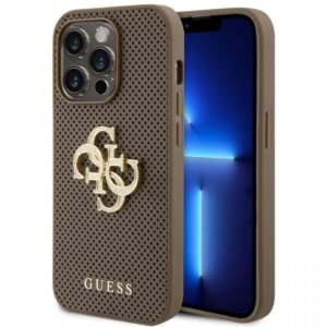 Guess Husa Perforated 4G Glitter Metal Logo iPhone 15 Pro Taupe Guess Husa Perforated 4G Glitter Metal Logo iPhone 15 Pro Taupe
