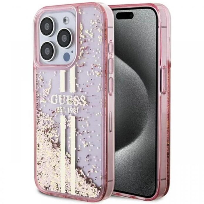 Guess Husa Liquid Glitter Gold Stripe iPhone 15 Pro Negru Guess Husa Liquid Glitter Gold Stripe iPhone 15 Pro Negru