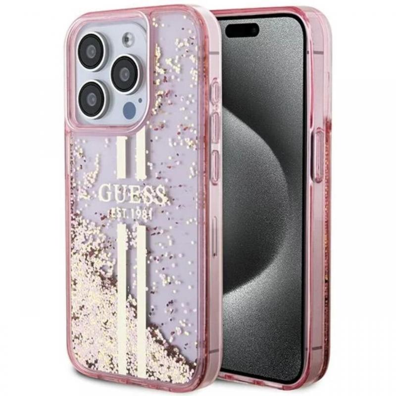 Guess Husa Liquid Glitter Gold Stripe iPhone 15 Pro Negru Guess Husa Liquid Glitter Gold Stripe iPhone 15 Pro Negru