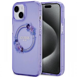 Guess Husa Flowers Ring Logo Glossy MagSafe iPhone 15 Purple Guess Husa Flowers Ring Logo Glossy MagSafe iPhone 15 Purple