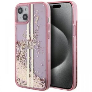 Guess Husa Liquid Glitter Gold Stripe iPhone 15 Negru Guess Husa Liquid Glitter Gold Stripe iPhone 15 Negru
