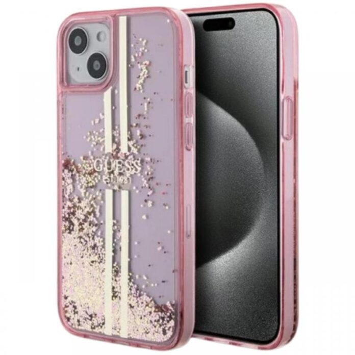 Guess Husa Liquid Glitter Gold Stripe iPhone 15 Negru Guess Husa Liquid Glitter Gold Stripe iPhone 15 Negru