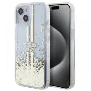 Guess Husa Liquid Glitter Gold Stripe iPhone 15 Plus Transparent Guess Husa Liquid Glitter Gold Stripe iPhone 15 Plus Transparent