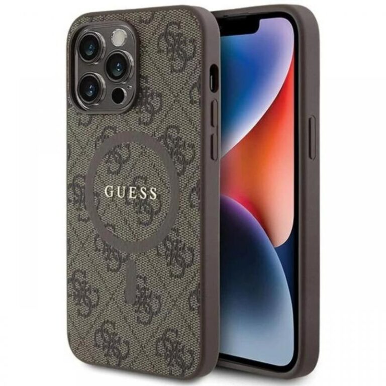 Guess Husa PU Leather 4G Colored Ring MagSafe iPhone 14 Pro Max Negru
