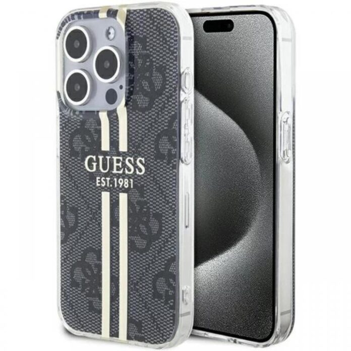 Guess Husa 4G Gold Stripe iPhone 15 Pro Maro Guess Husa 4G Gold Stripe iPhone 15 Pro Maro