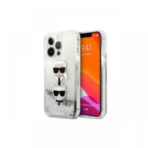 Husa iPhone 13 Pro Max Karl Lagerfeld Liquid Glitter Karl&Choupette Head Argintiu Husa iPhone 13 Pro Max Karl Lagerfeld Liquid Glitter Karl&Choupette Head Argintiu