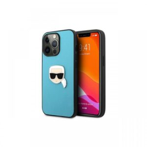 Husa iPhone 13 Karl Lagerfeld Leather Ikonik Karl`s Head Metal Albastru Husa iPhone 13 Karl Lagerfeld Leather Ikonik Karl`s Head Metal Albastru