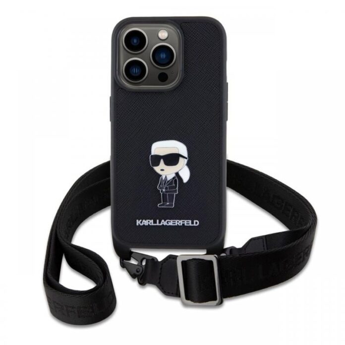 Karl Lagerfeld Husa Saffiano Crossbody Metal Ikonik iPhone 15 Pro Max Negru Karl Lagerfeld Husa Saffiano Crossbody Metal Ikonik iPhone 15 Pro Max Negru