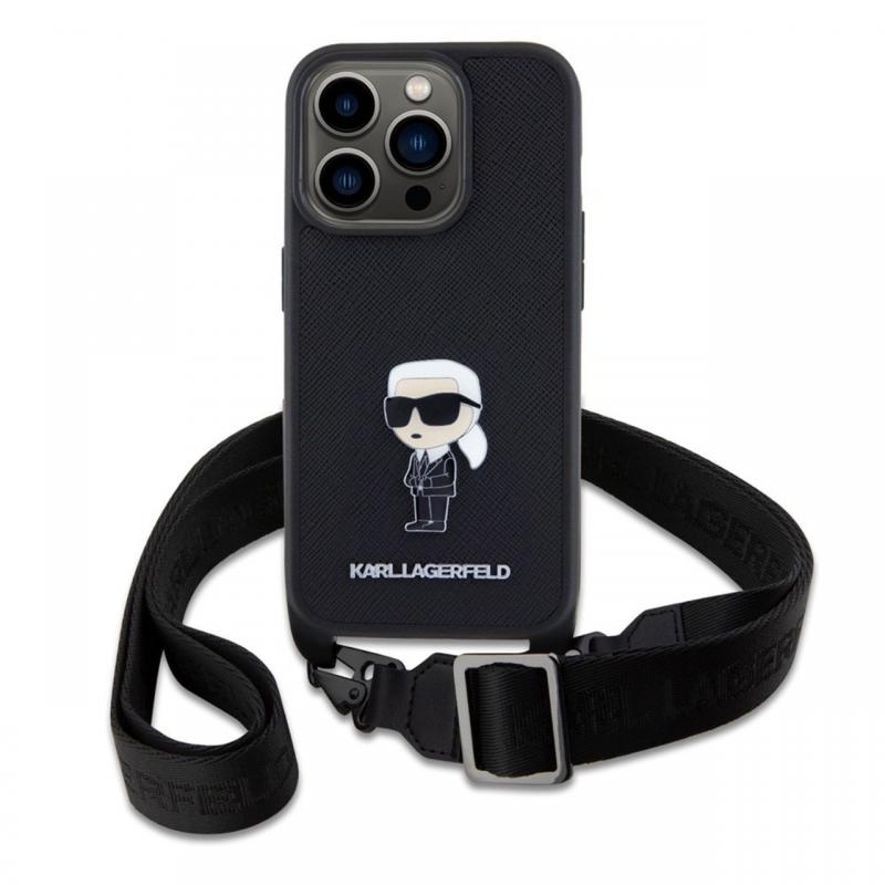 Karl Lagerfeld Husa Saffiano Crossbody Metal Ikonik iPhone 15 Pro Max Negru Karl Lagerfeld Husa Saffiano Crossbody Metal Ikonik iPhone 15 Pro Max Negru