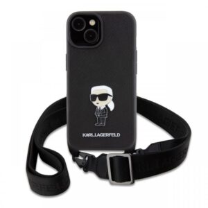 Karl Lagerfeld Husa Saffiano Crossbody Metal Ikonik iPhone 15 Negru Karl Lagerfeld Husa Saffiano Crossbody Metal Ikonik iPhone 15 Negru