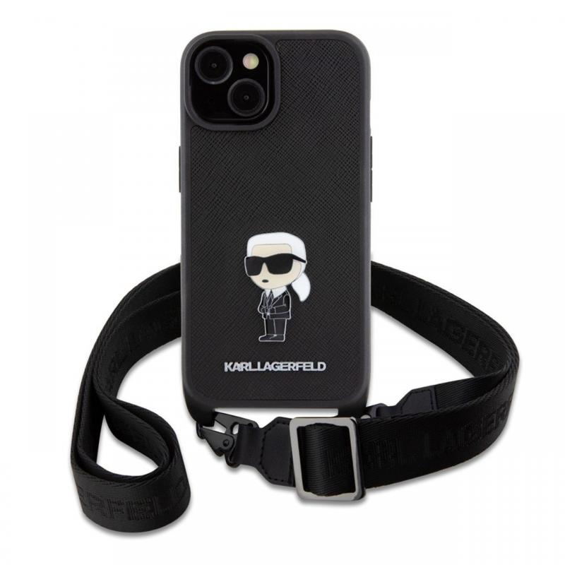 Karl Lagerfeld Husa Saffiano Crossbody Metal Ikonik iPhone 15 Plus Negru Karl Lagerfeld Husa Saffiano Crossbody Metal Ikonik iPhone 15 Plus Negru