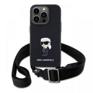 Karl Lagerfeld Husa Saffiano Crossbody Metal Ikonik iPhone 15 Pro Negru Karl Lagerfeld Husa Saffiano Crossbody Metal Ikonik iPhone 15 Pro Negru