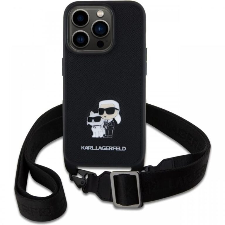 Karl Lagerfeld Husa Saffiano Crossbody Metal Karl&Choupette iPhone 15 Pro Max Negru