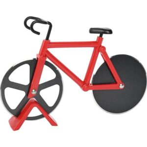 Cutit pizza inovator eMazing, forma bicicleta, cu suport inclus, dimensiuni 19 x 12.5 cm, fabricat din otel inoxidabil si plastic rezistent (PP), culoare neagra Cutit pizza inovator eMazing, forma bicicleta, cu suport inclus, dimensiuni 19 x 12.5 cm, fabricat din otel inoxidabil si plastic rezistent (PP), culoare neagra