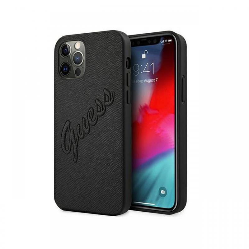 Husa iPhone 12 Pro Max Guess Saffiano Vintage Script Auriu Husa iPhone 12 Pro Max Guess Saffiano Vintage Script Auriu