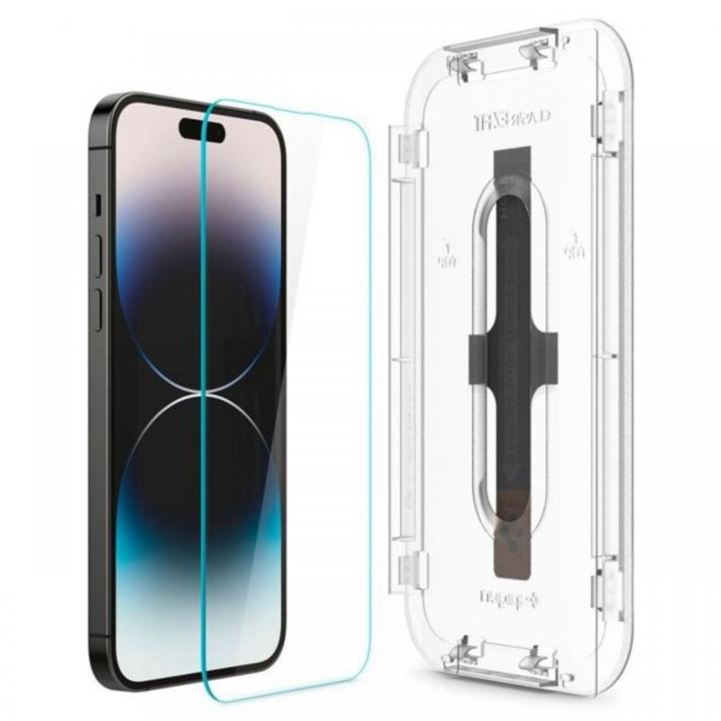 Spigen Folie Sticla GLAS.tr EZ Fit iPhone 14 Pro Clear, set 2 buc, kit de montare Spigen Folie Sticla GLAS.tr EZ Fit iPhone 14 Pro Clear, set 2 buc, kit de montare
