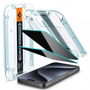 Spigen Folie Sticla Glass tR EZ Fit Privacy iPhone 15 Pro set 2 buc, kit de montare Spigen Folie Sticla Glass tR EZ Fit Privacy iPhone 15 Pro set 2 buc, kit de montare