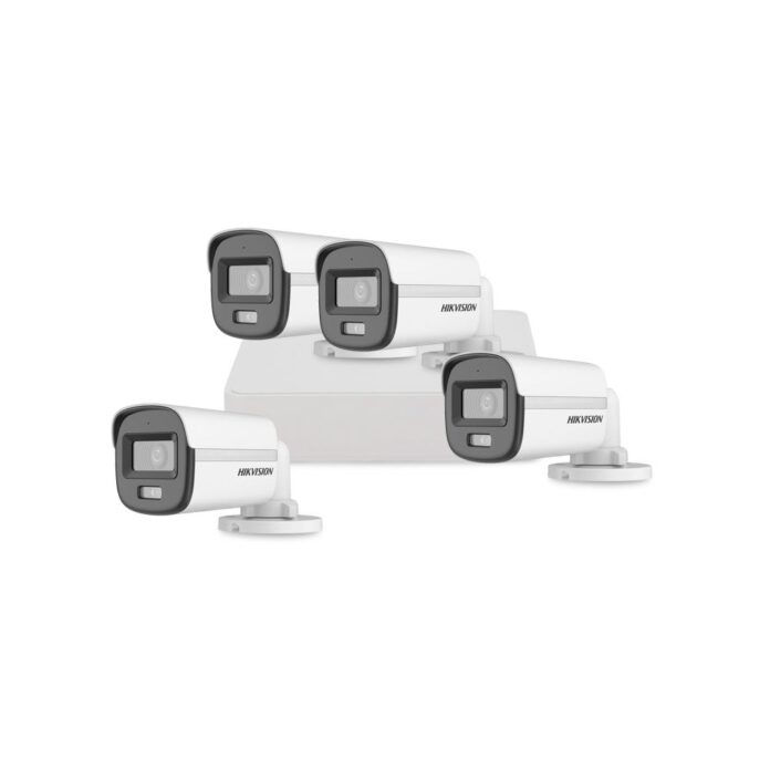 Sistem supraveghere exterior basic HikVision, 4 camere, 2 MP, 2.8 mm, IR/lumina alba 20 m, microfon Sistem supraveghere exterior basic HikVision, 4 camere, 2 MP, 2.8 mm, IR/lumina alba 20 m, microfon
