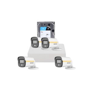 Sistem supraveghere exterior cu HDD 1 TB HikVision, 4 camere, 2 MP, 2.8 mm, IR/Lumina alba 30/20 m, PoC, microfon Sistem supraveghere exterior cu HDD 1 TB HikVision, 4 camere, 2 MP, 2.8 mm, IR/Lumina alba 30/20 m, PoC, microfon