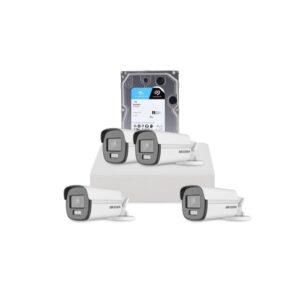 Sistem supraveghere exterior cu HDD 1 TB HikVision, 4 camere, 2 MP, 2.8 mm, IR/lumina alba 40 m, microfon Sistem supraveghere exterior cu HDD 1 TB HikVision, 4 camere, 2 MP, 2.8 mm, IR/lumina alba 40 m, microfon