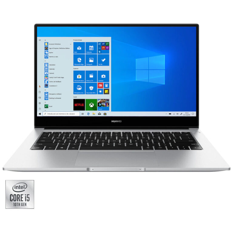Laptop ultraportabil Huawei MateBook D14, Intel Core i5-10210U, 14inch, Full HD, 8GB, 512GB SSD, Intel UHD Graphics, Windows 10 Home, Argintiu