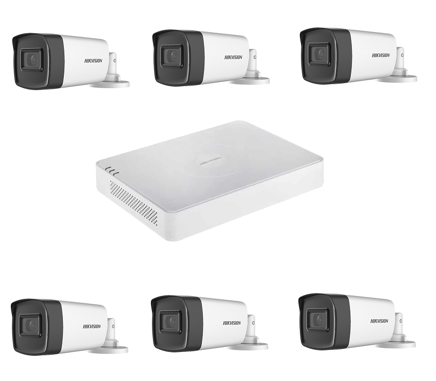 Kit supraveghere video profesional de exterior 6 camere Hikvision Turbo HD 5MP IR40 M , DVR 8 canale Hikvision, live internet Kit supraveghere video profesional de exterior 6 camere Hikvision Turbo HD 5MP IR40 M , DVR 8 canale Hikvision, live internet