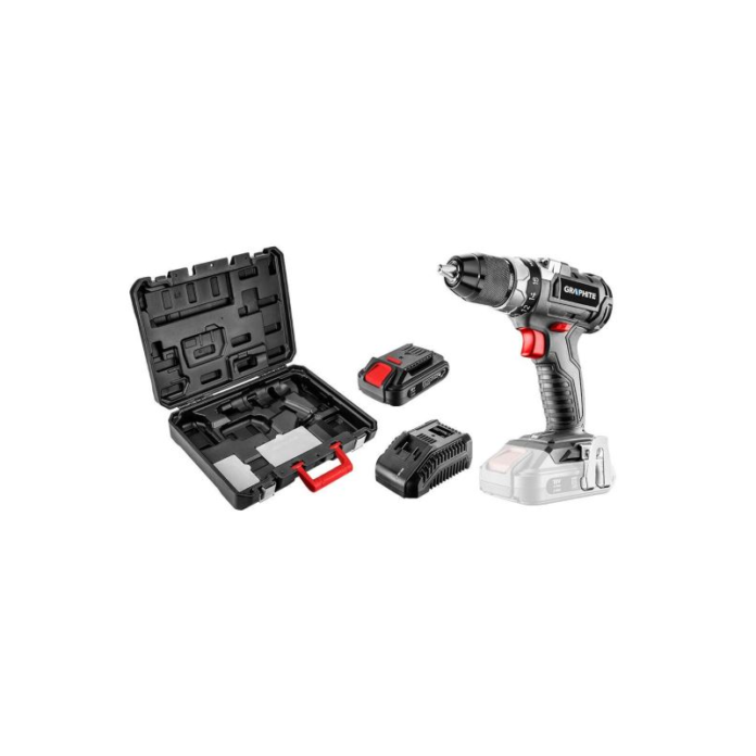 Masina de gaurit, insurubat (bormasina), cu acumulator 2 Ah, incarcator, 18 V Li-ion, geanta plastic, fara perii, mandrina 2-13 mm, Graphite Energy Masina de gaurit, insurubat (bormasina), cu acumulator 2 Ah, incarcator, 18 V Li-ion, geanta plastic, fara perii, mandrina 2-13 mm, Graphite Energy