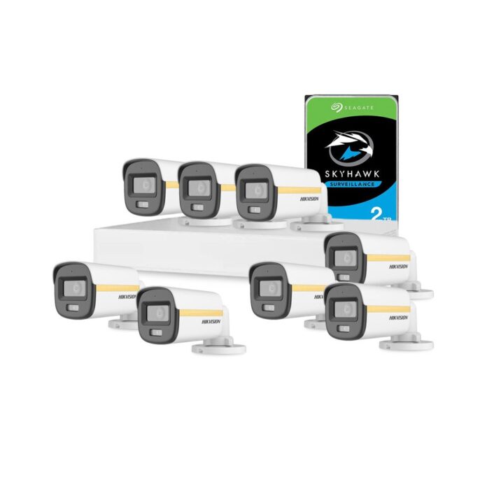 Sistem supraveghere exterior cu HDD 2 TB HikVision, 8 camere, 2 MP, 2.8 mm, IR/Lumina alba 30/20 m, PoC, microfon Sistem supraveghere exterior cu HDD 2 TB HikVision, 8 camere, 2 MP, 2.8 mm, IR/Lumina alba 30/20 m, PoC, microfon