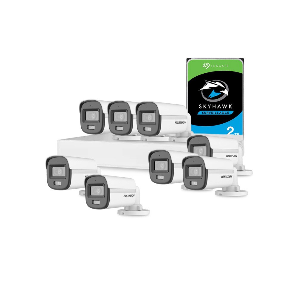 Sistem supraveghere exterior cu HDD 2 TB HikVision, 8 camere, 2 MP, 2.8 mm, IR/lumina alba 20 m, microfon Sistem supraveghere exterior cu HDD 2 TB HikVision, 8 camere, 2 MP, 2.8 mm, IR/lumina alba 20 m, microfon