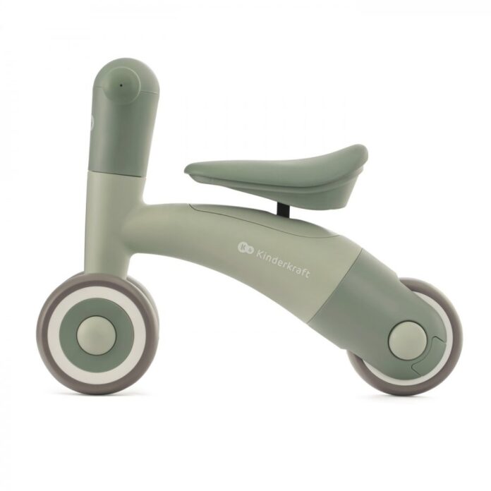 Tricicleta copii de echilibru Kinderkraft Minibi leaf green, varsta 1- 3 ani, inaltimea de la sol la sa 24-27 cm, Roti spuma EVA, cadru PP, limitarea unghiului de viraj al ghidonului